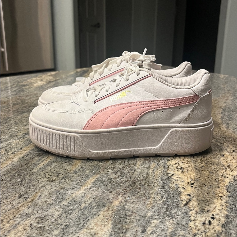 PUMA Women's White and Pink Platform Sneakers— Worn a few times